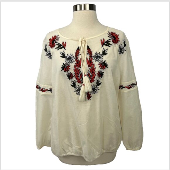 Tory Burch Floral Embroidered Peasant Top - Picture 2 of 16